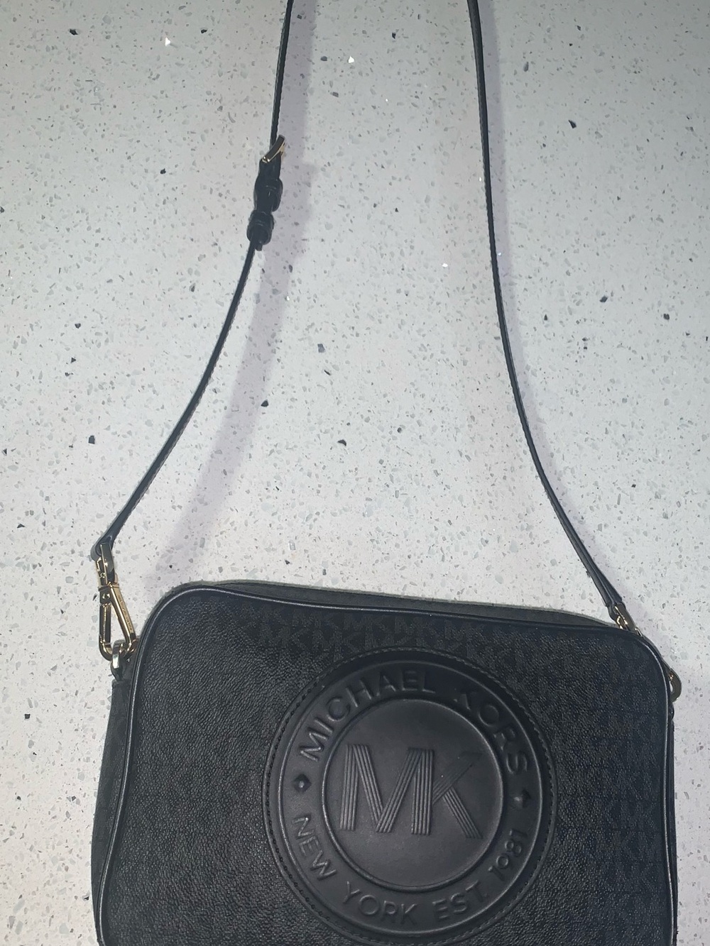 Michael Kors Black MK Embossed Crossbody Bag